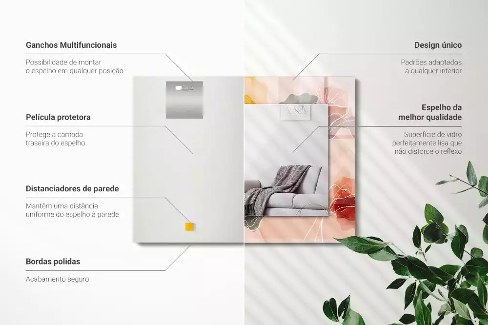 Oglindă dreptunghiulară cu model floral abstract pentru perete