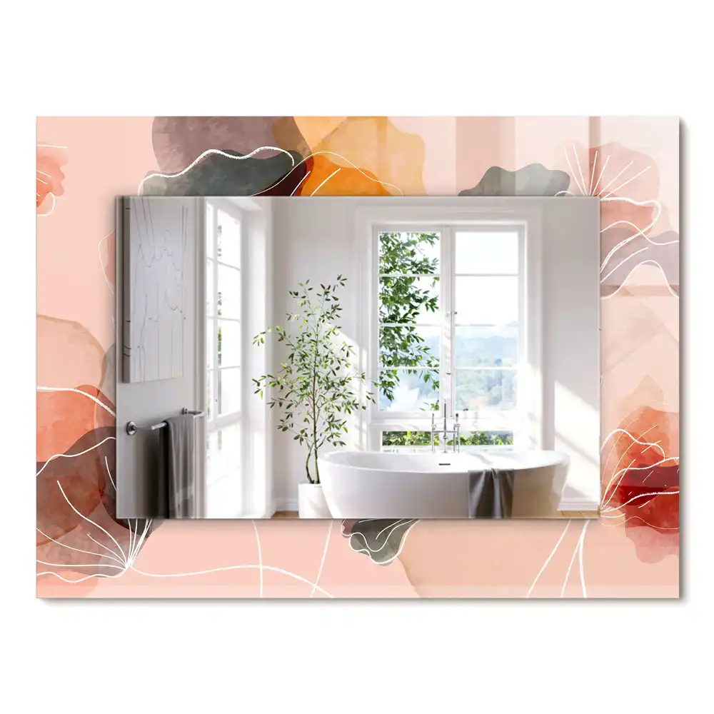Oglindă dreptunghiulară cu model floral abstract pentru perete