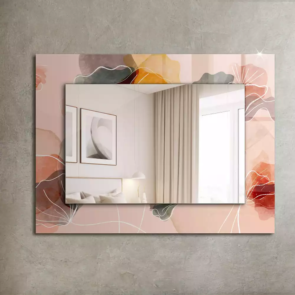 Oglindă dreptunghiulară cu model floral abstract pentru perete