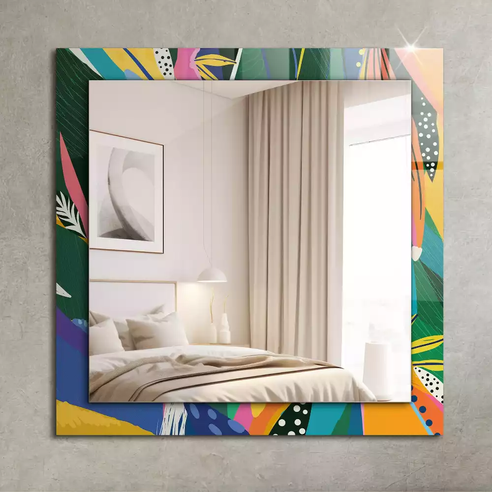 Oglindă dreptunghiulară cu ramă decorată cu imprimeu abstract colorat