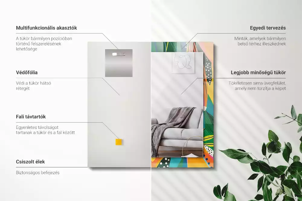 Oglindă dreptunghiulară cu ramă decorată cu imprimeu abstract colorat
