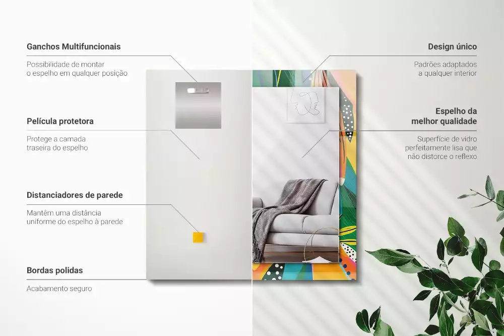 Oglindă dreptunghiulară cu ramă decorată cu imprimeu abstract colorat