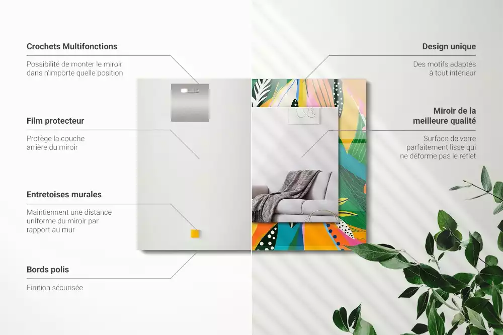 Oglindă dreptunghiulară cu ramă decorată cu imprimeu abstract colorat