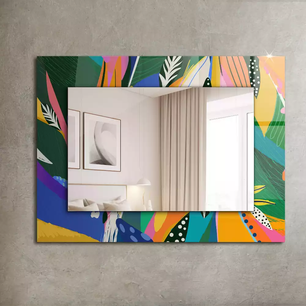 Oglindă dreptunghiulară cu ramă decorată cu imprimeu abstract colorat
