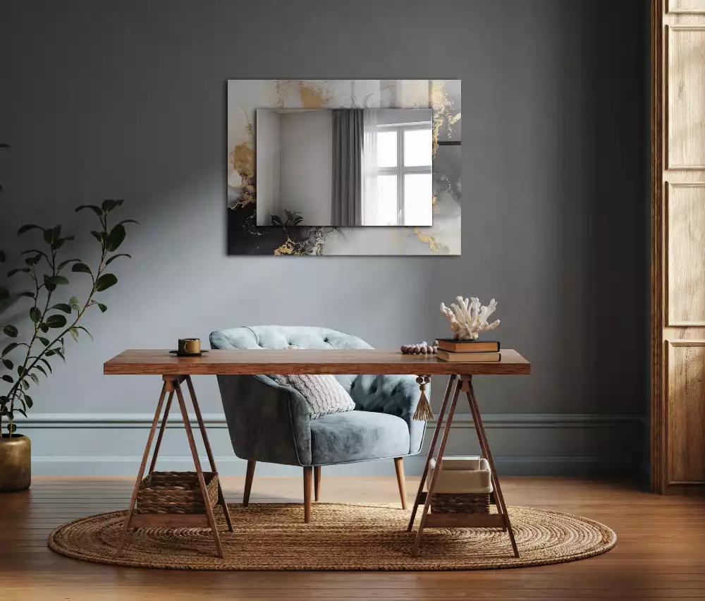 Oglindă decorativă dreptunghiulară cu design abstract de artă modernă