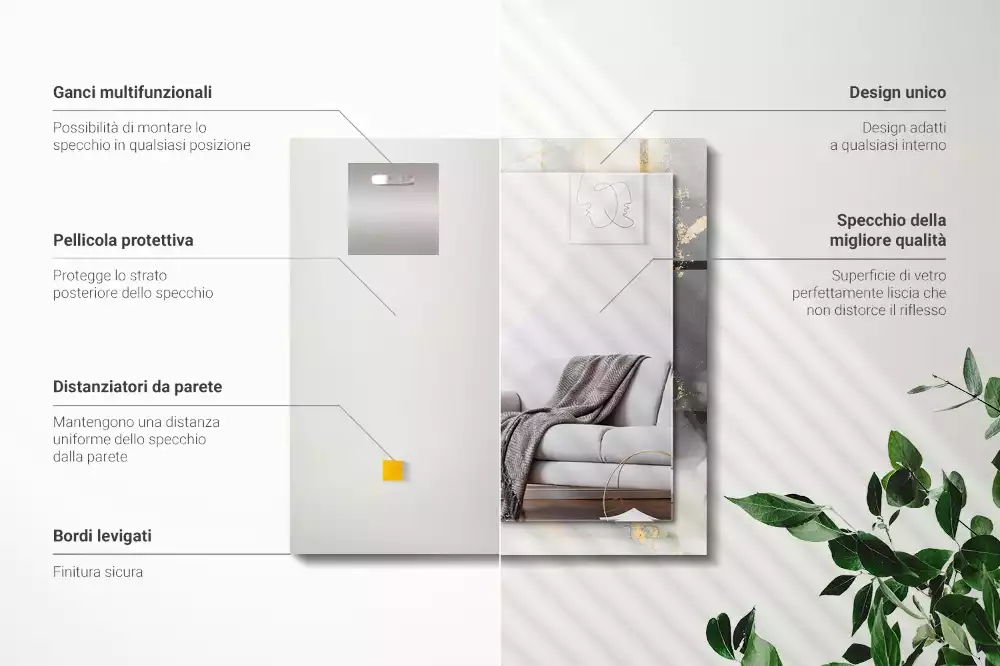 Oglindă decorativă dreptunghiulară cu design abstract de artă modernă