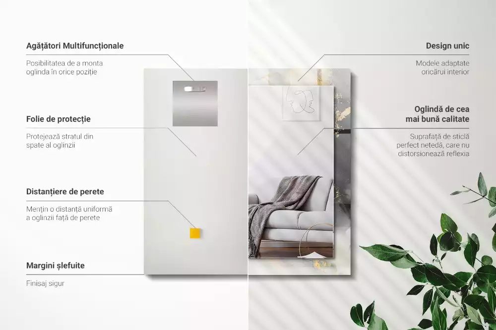 Oglindă decorativă dreptunghiulară cu design abstract de artă modernă