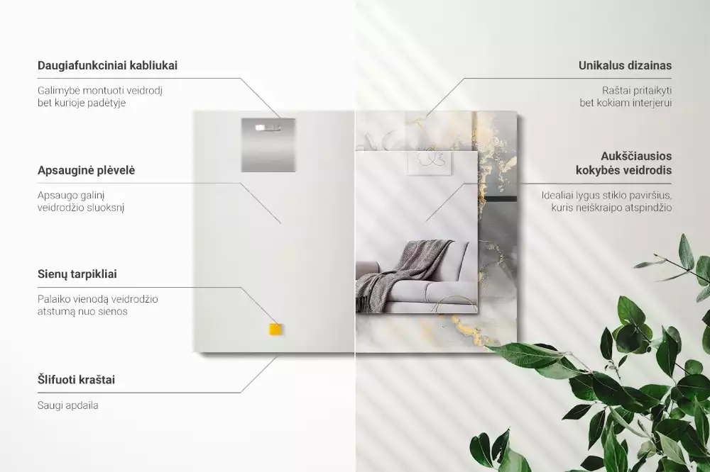 Oglindă decorativă dreptunghiulară cu design abstract de artă modernă