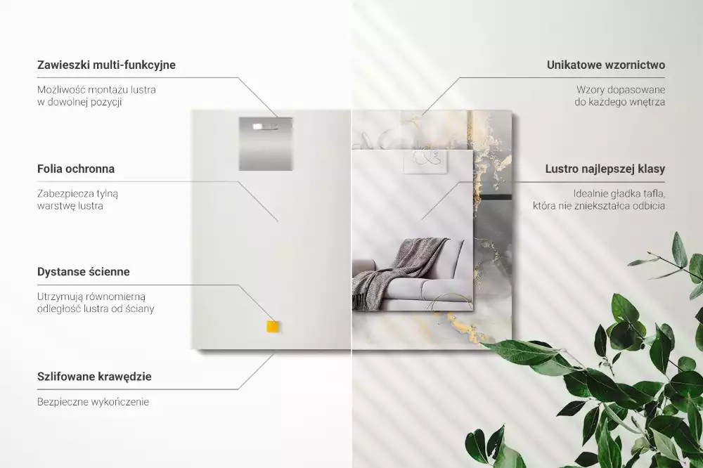 Oglindă decorativă dreptunghiulară cu design abstract de artă modernă