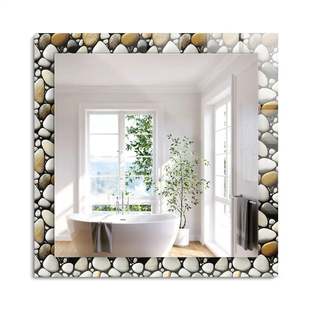 Oglindă dreptunghiulară decorativă de perete cu textură în formă de pietre