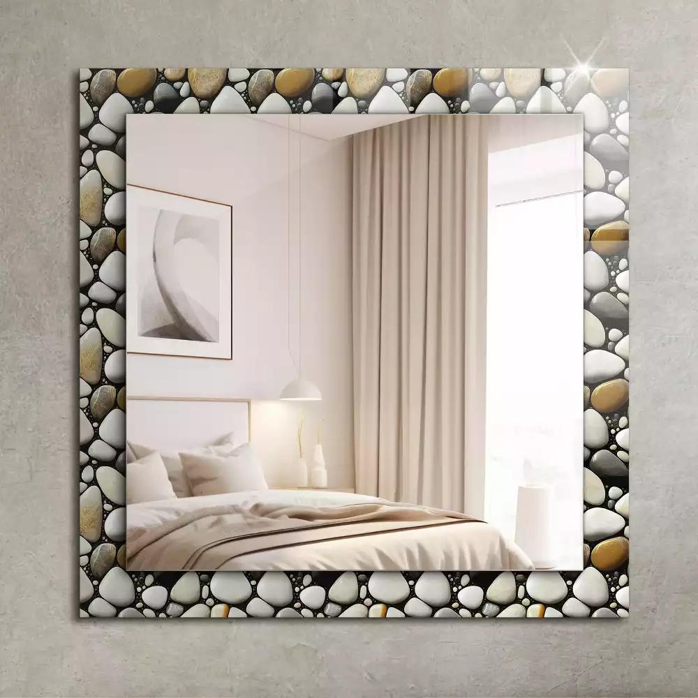 Oglindă dreptunghiulară decorativă de perete cu textură în formă de pietre