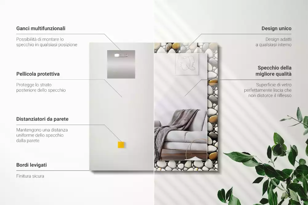 Oglindă dreptunghiulară decorativă de perete cu textură în formă de pietre