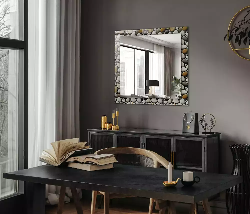 Oglindă dreptunghiulară decorativă de perete cu textură în formă de pietre