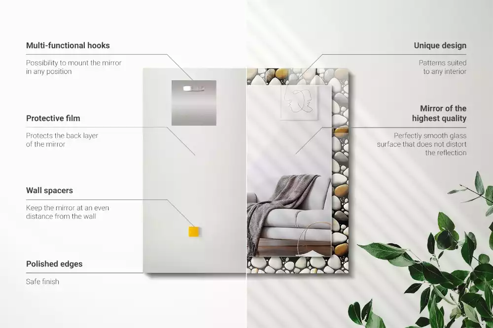 Oglindă dreptunghiulară decorativă de perete cu textură în formă de pietre