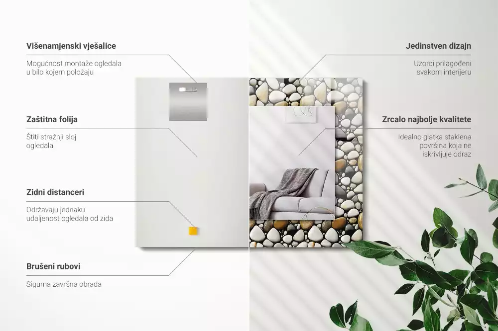 Oglindă dreptunghiulară decorativă de perete cu textură în formă de pietre