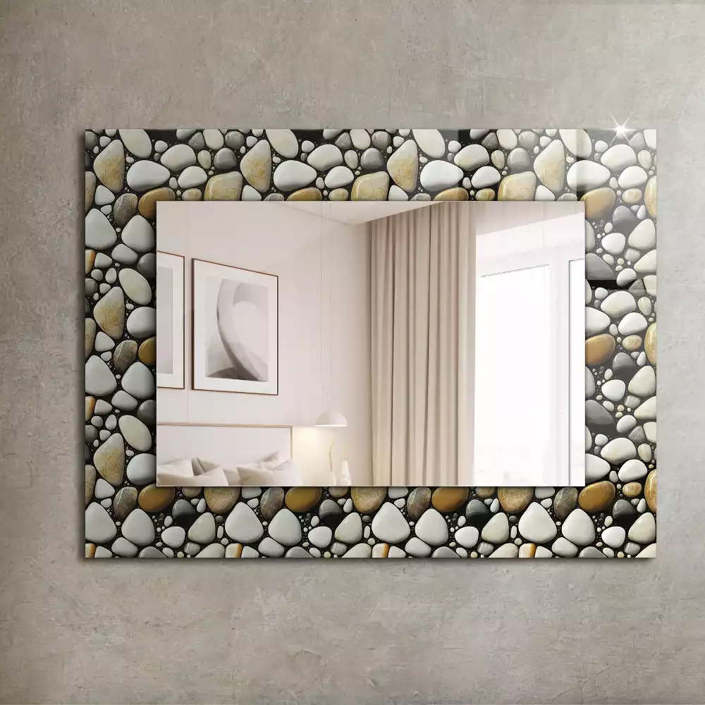 Oglindă dreptunghiulară decorativă de perete cu textură în formă de pietre