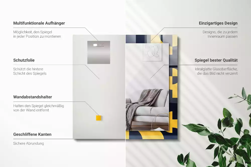 Oglindă dreptunghiulară cu ramă imprimată cu model geometric abstract