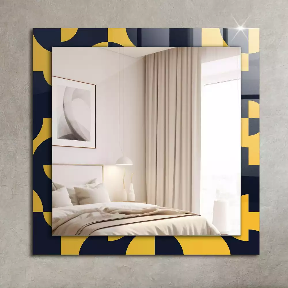 Oglindă dreptunghiulară cu ramă imprimată cu model geometric abstract