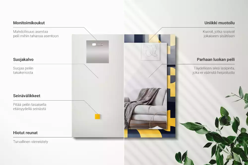 Oglindă dreptunghiulară cu ramă imprimată cu model geometric abstract