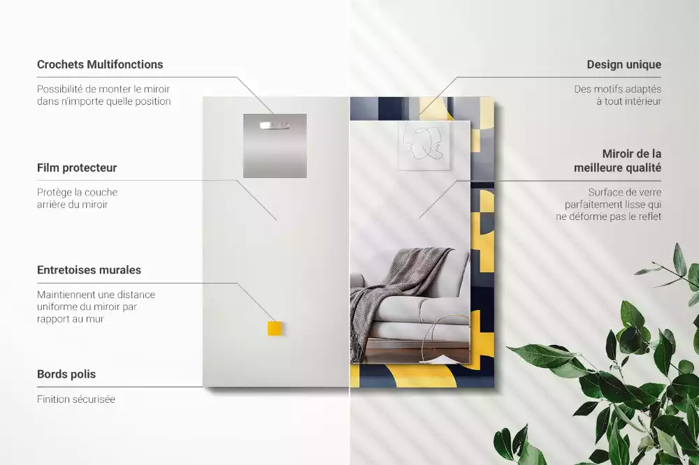Oglindă dreptunghiulară cu ramă imprimată cu model geometric abstract