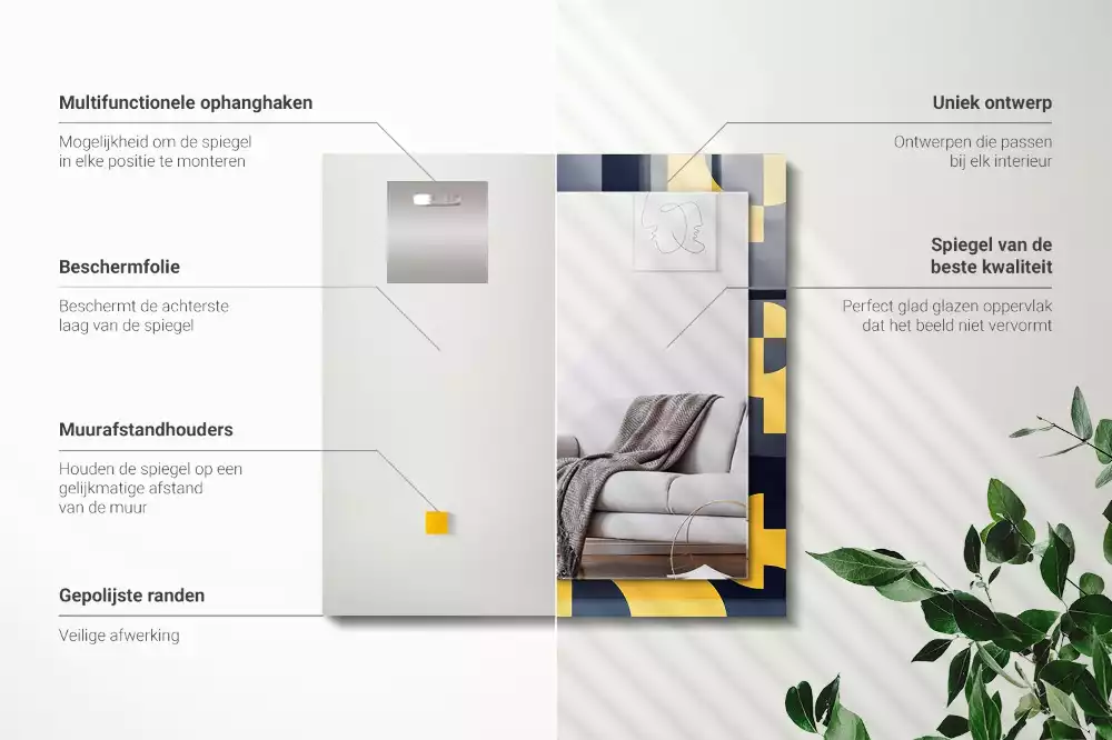 Oglindă dreptunghiulară cu ramă imprimată cu model geometric abstract