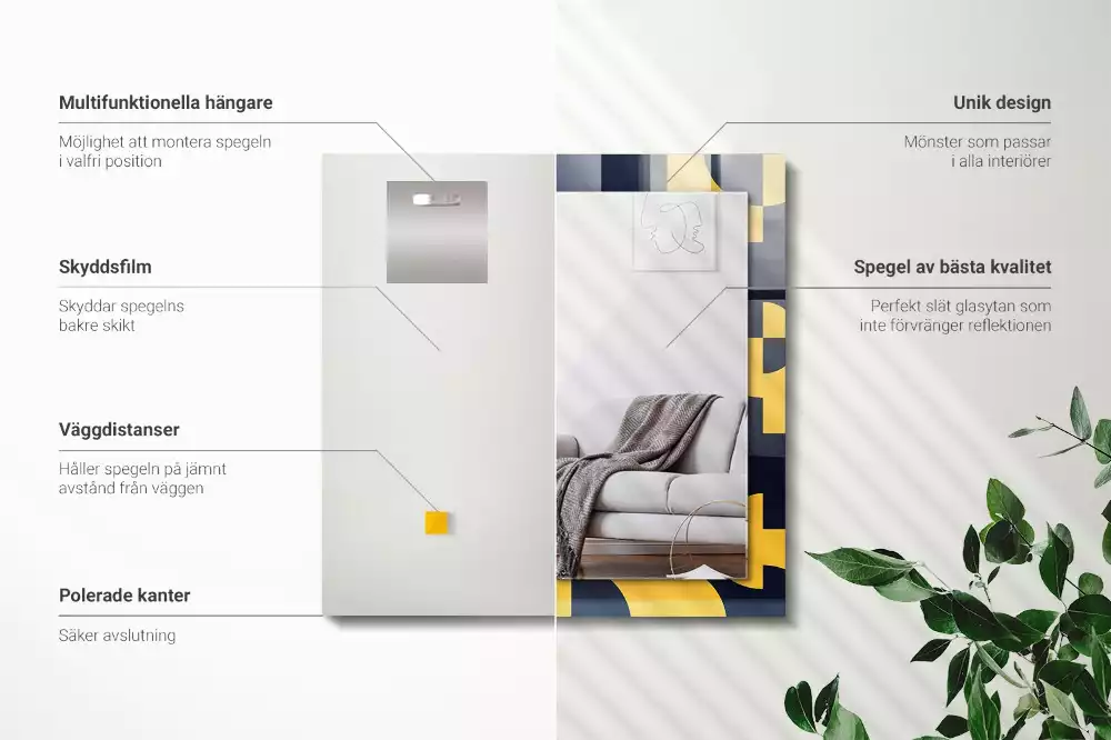 Oglindă dreptunghiulară cu ramă imprimată cu model geometric abstract