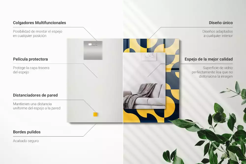 Oglindă dreptunghiulară cu ramă imprimată cu model geometric abstract