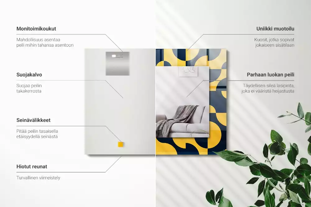 Oglindă dreptunghiulară cu ramă imprimată cu model geometric abstract