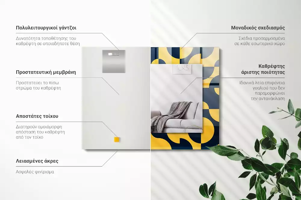 Oglindă dreptunghiulară cu ramă imprimată cu model geometric abstract