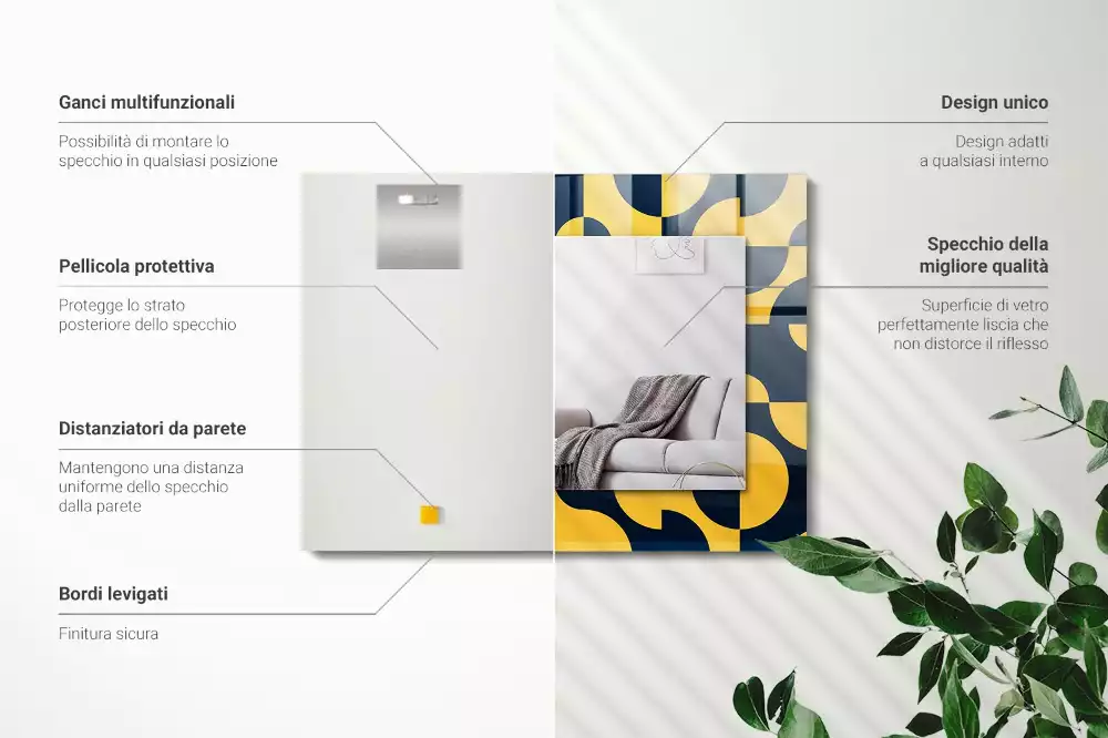 Oglindă dreptunghiulară cu ramă imprimată cu model geometric abstract