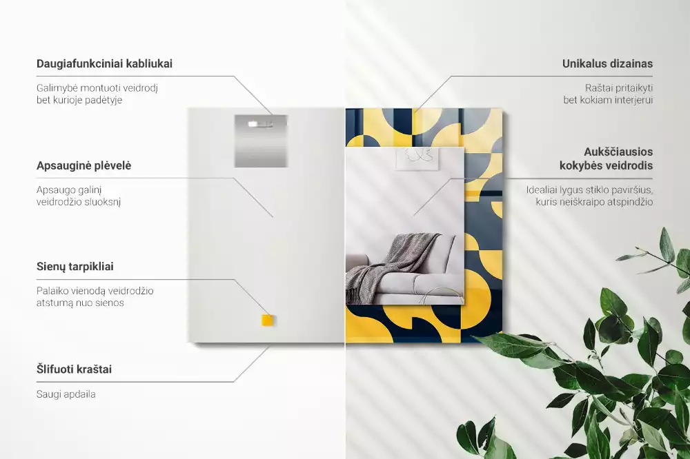 Oglindă dreptunghiulară cu ramă imprimată cu model geometric abstract