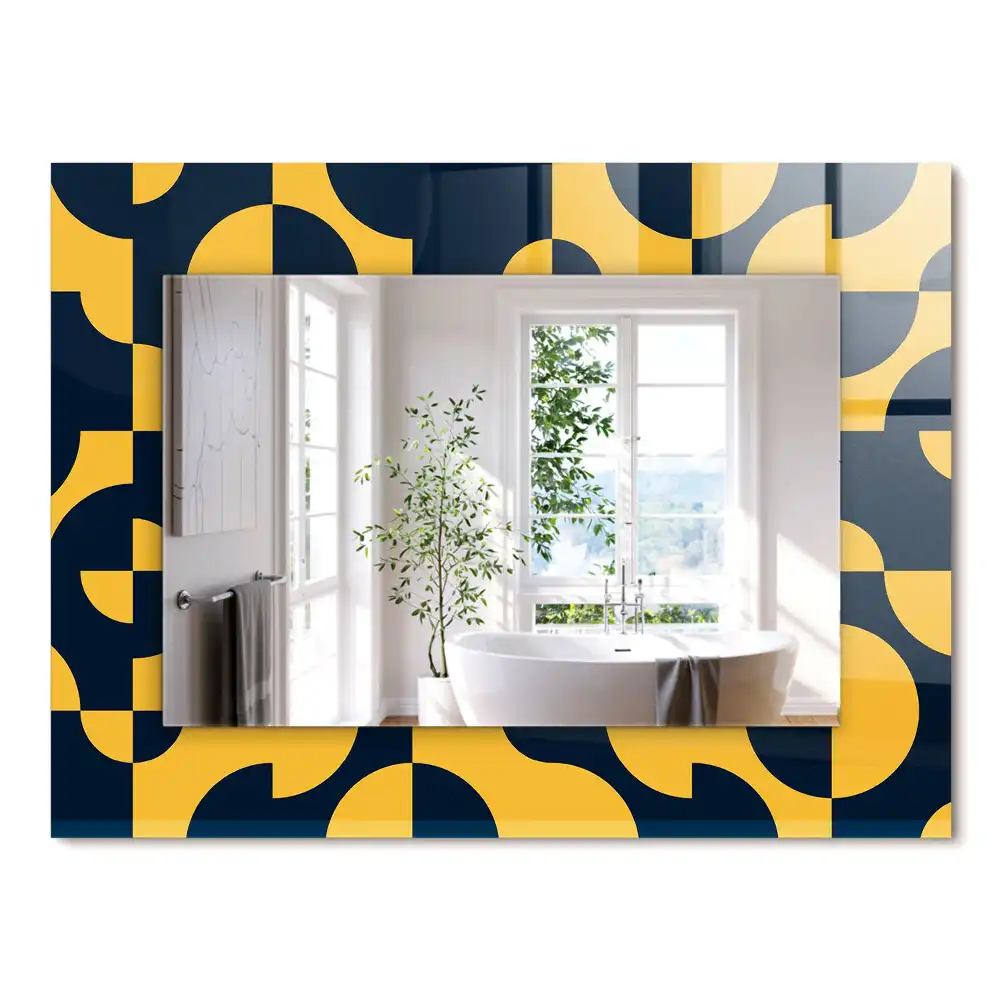 Oglindă dreptunghiulară cu ramă imprimată cu model geometric abstract