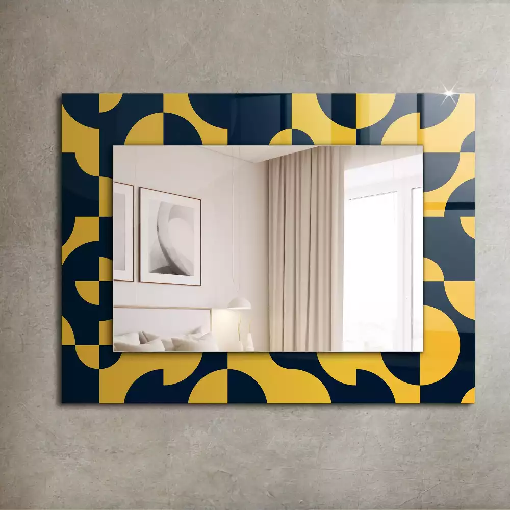 Oglindă dreptunghiulară cu ramă imprimată cu model geometric abstract
