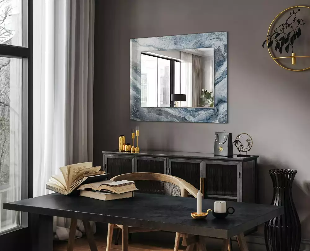 Oglindă decorativă dreptunghiulară cu ramă din marmură în nuanțe