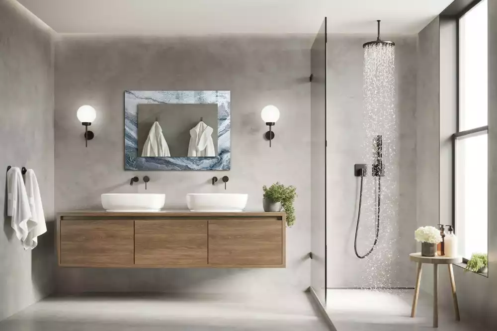 Oglindă decorativă dreptunghiulară cu ramă din marmură în nuanțe