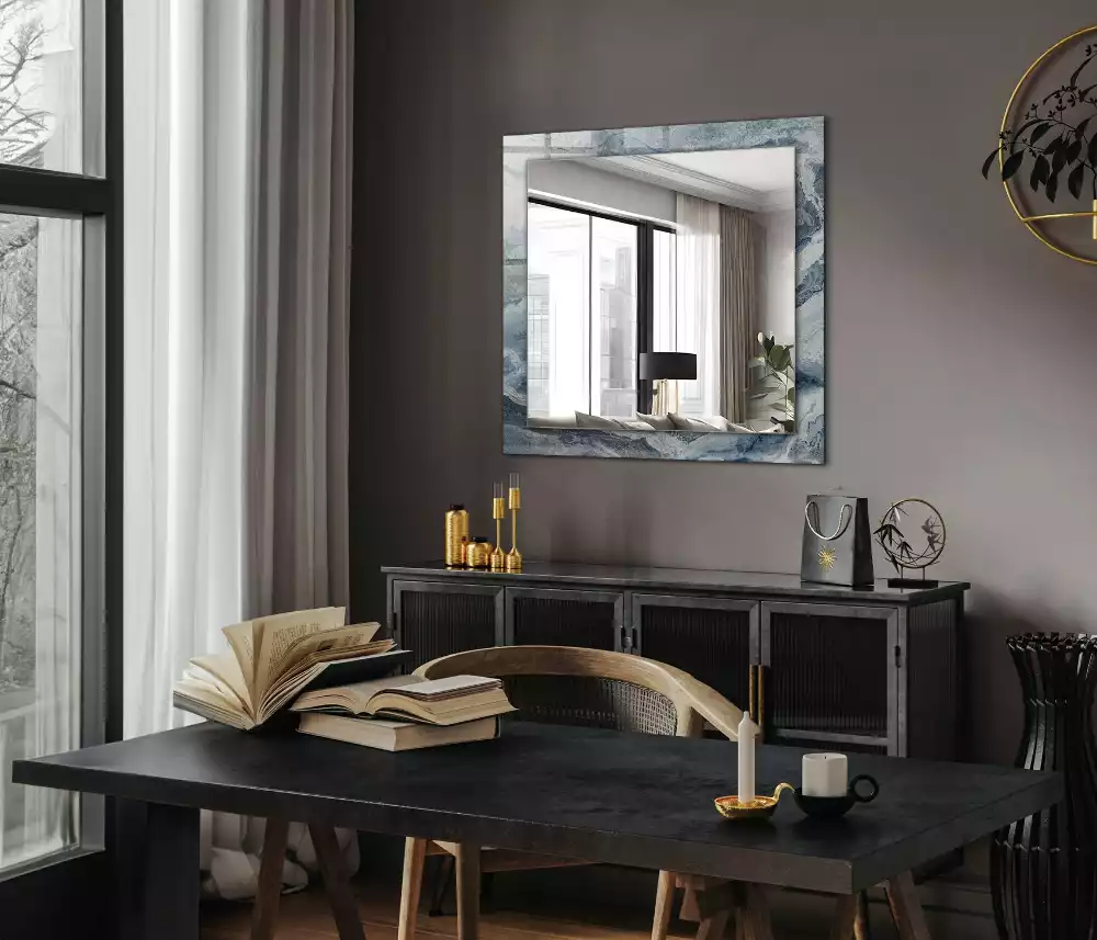 Oglindă decorativă dreptunghiulară cu ramă din marmură în nuanțe
