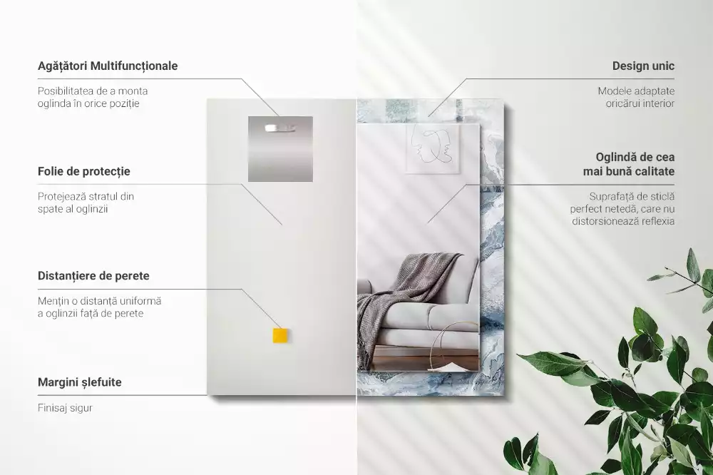Oglindă decorativă dreptunghiulară cu ramă din marmură în nuanțe