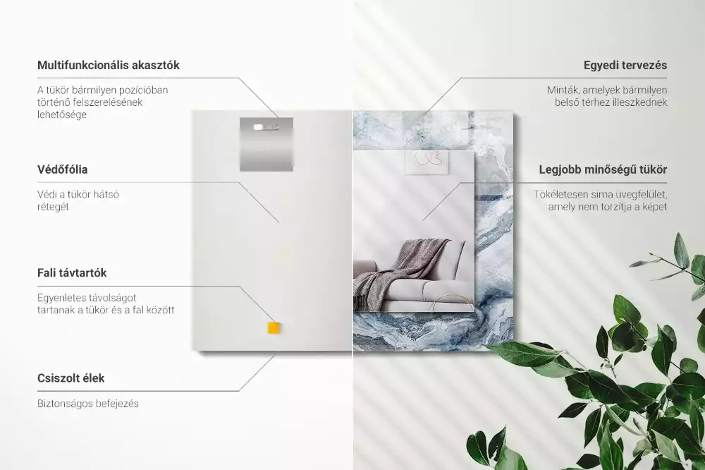 Oglindă decorativă dreptunghiulară cu ramă din marmură în nuanțe