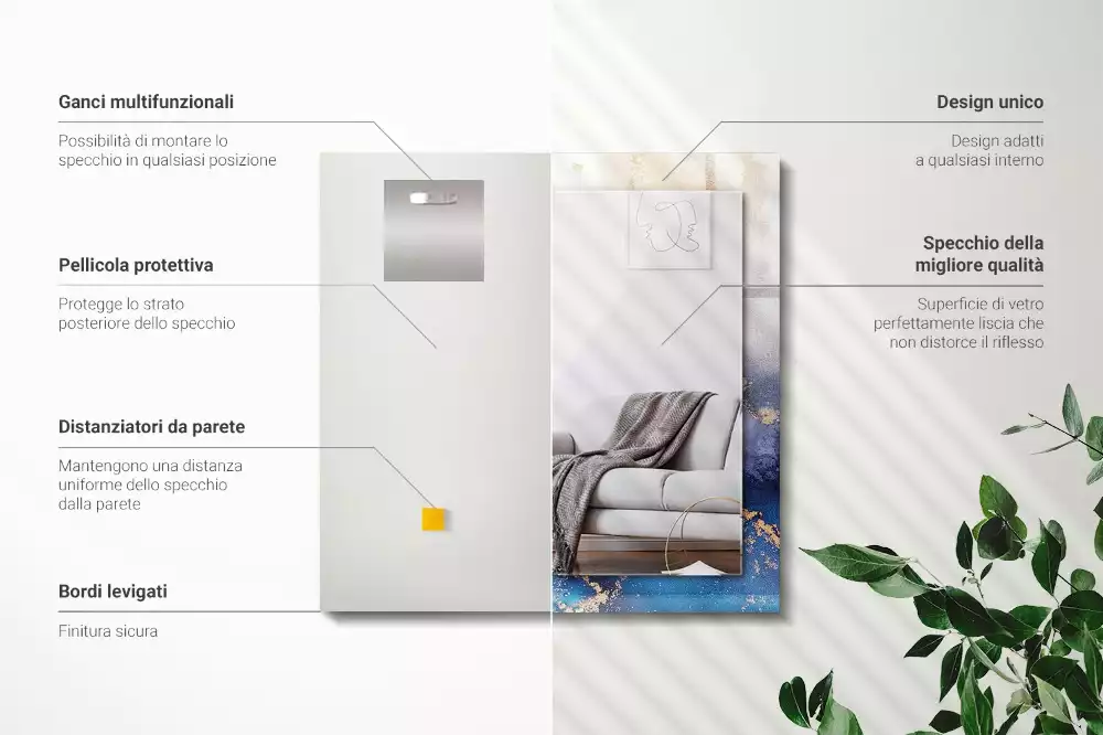Oglindă dreptunghiulară decorativă cu design abstract