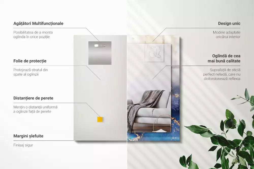 Oglindă dreptunghiulară decorativă cu design abstract