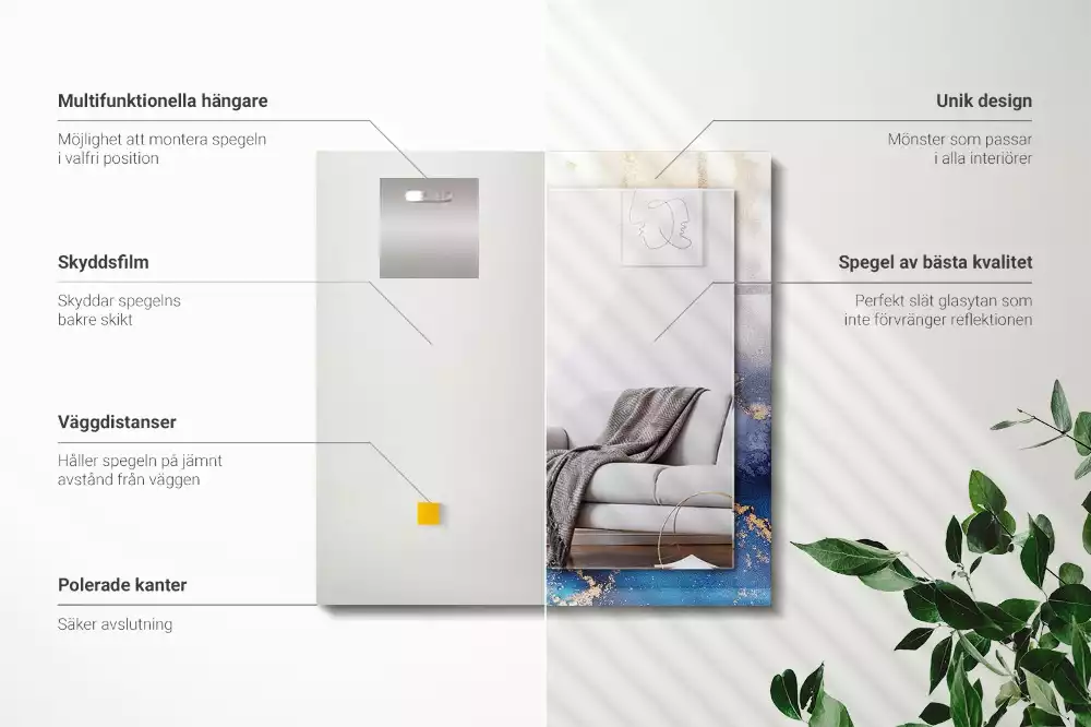 Oglindă dreptunghiulară decorativă cu design abstract