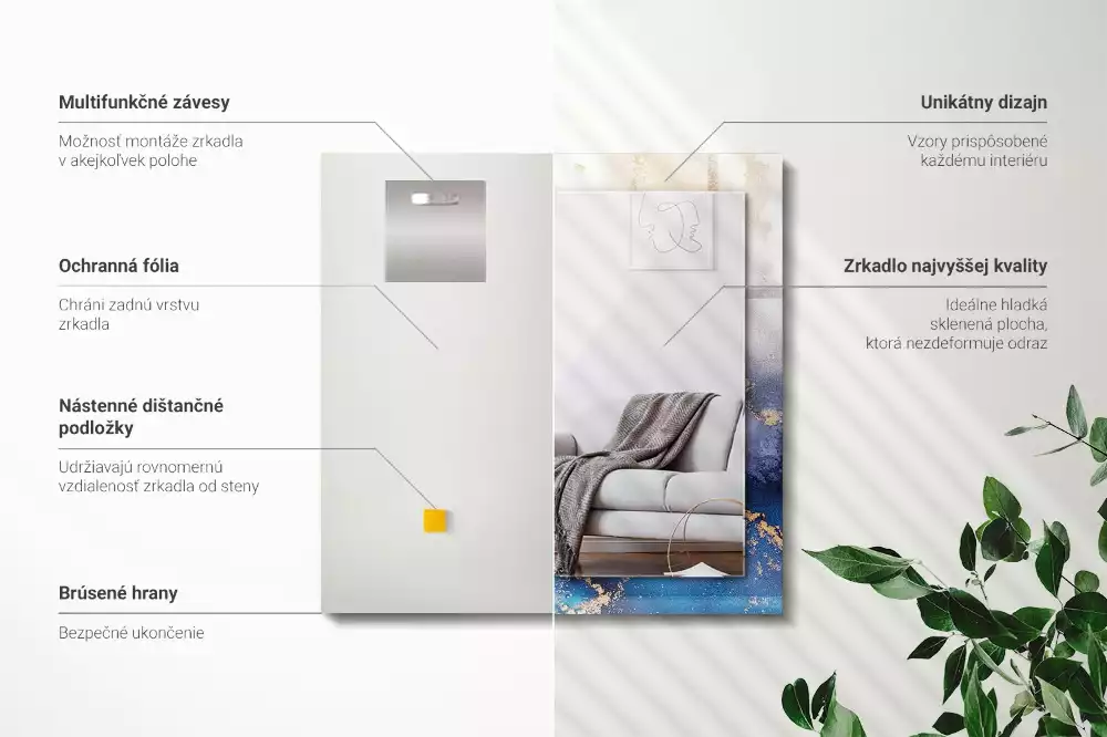 Oglindă dreptunghiulară decorativă cu design abstract