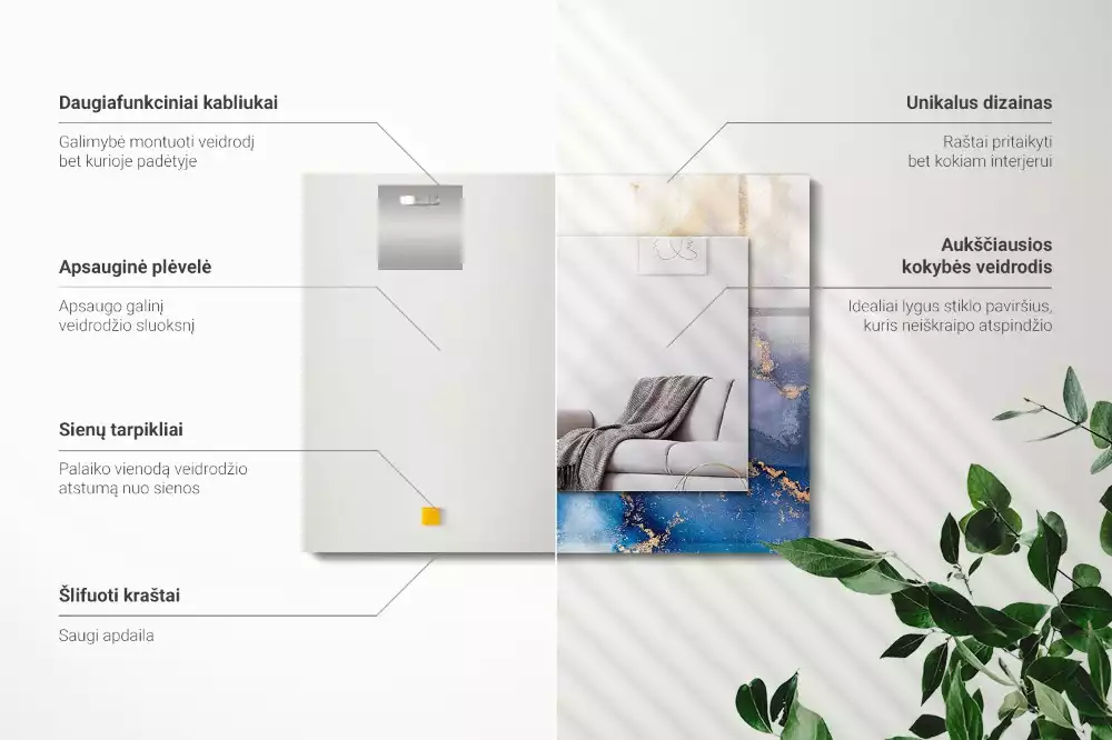 Oglindă dreptunghiulară decorativă cu design abstract