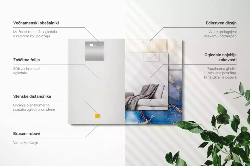 Oglindă dreptunghiulară decorativă cu design abstract