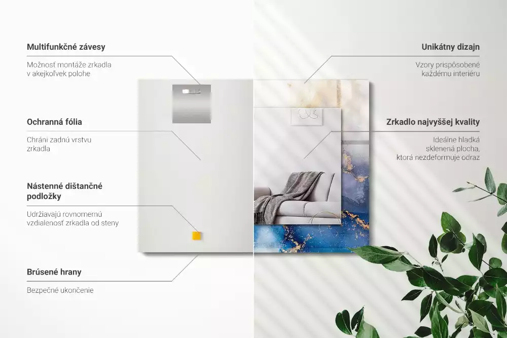 Oglindă dreptunghiulară decorativă cu design abstract