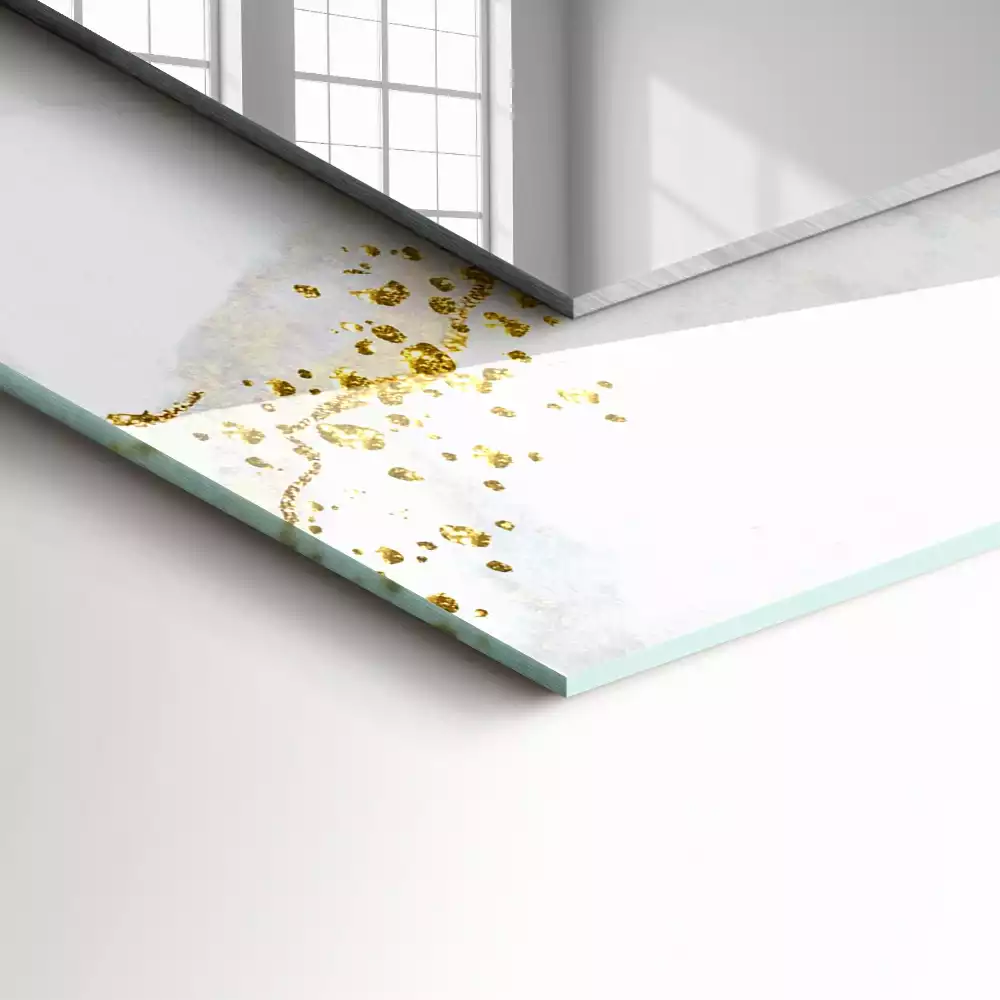 Oglindă dreptunghiulară cu imprimeu de artă abstractă aurie
