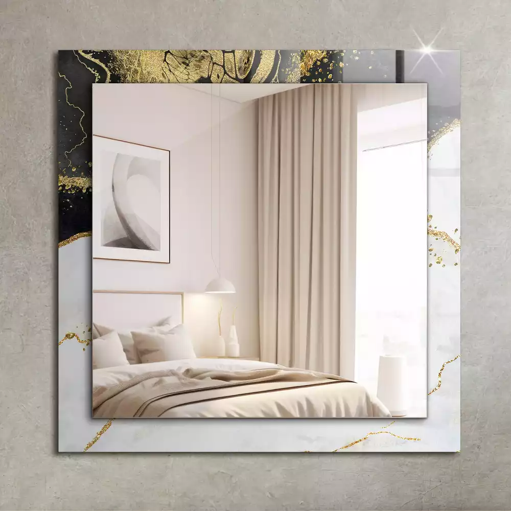 Oglindă dreptunghiulară cu imprimeu de artă abstractă aurie