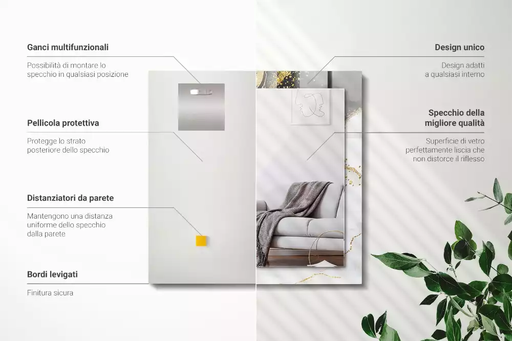 Oglindă dreptunghiulară cu imprimeu de artă abstractă aurie