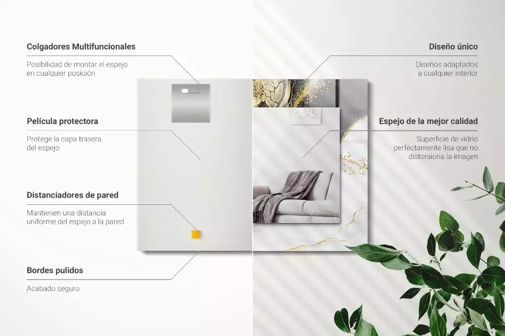 Oglindă dreptunghiulară cu imprimeu de artă abstractă aurie