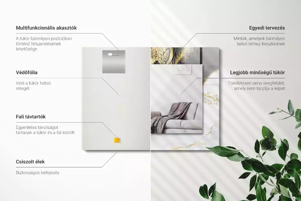 Oglindă dreptunghiulară cu imprimeu de artă abstractă aurie